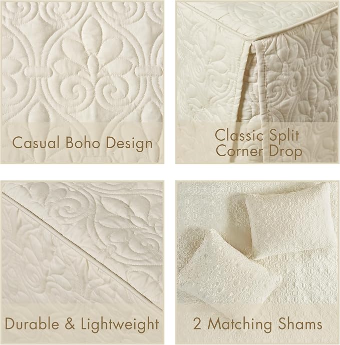 Madison Park Classic Traditional Damask Quilted Bedspread Set, 3-Piece King | - Image 4
