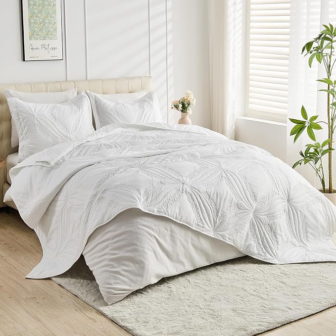 Kingnex Oversized Cal King Bedspreads 120x120 Ultrasonic Quilted White | - Image 5