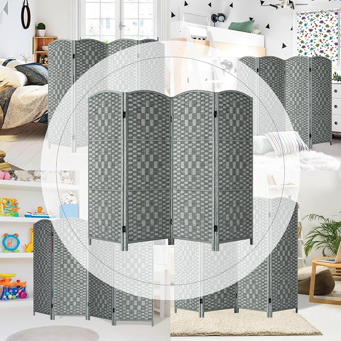 HALLYBEE Short Room Divider, Small Folding Privacy Screens, 4 Panel Grey | - Image 6