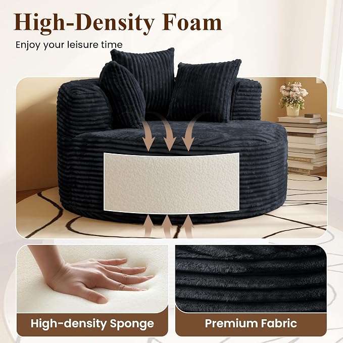 50" Round Chaise Lounge Chair Indoor, Oversized Corduroy Upholstered Boneless - Image 4