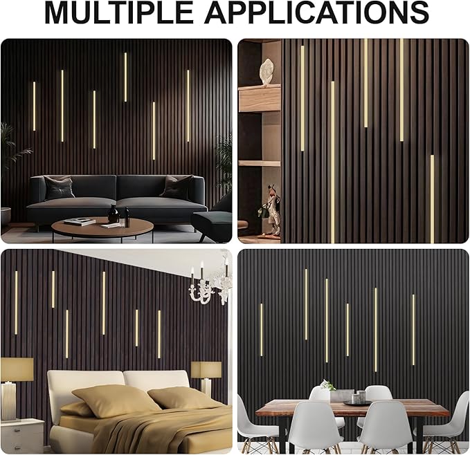NeatiEase LED Recessed Lighting Kit for Wood Slat Wall Panel, 8 Pcs Self-Adhesive 3000K Warm LED Light with Smart Switch and Adjustable Brightness for Cabinet, Headboards, Stairs, Kitchen