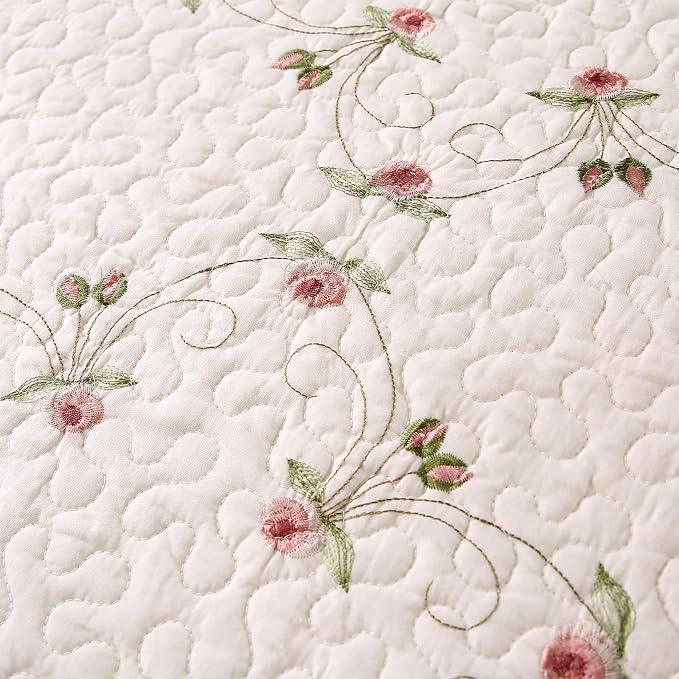 Quilt Set Floral Leaves 3D Embroidery Pattern 3 PCS Cotton Reversible Quilted - Image 6