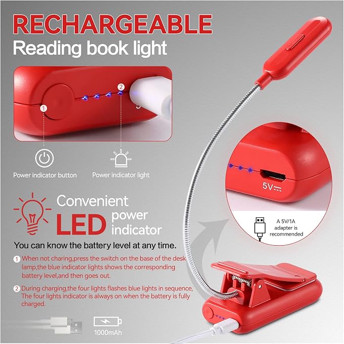 VAVOFO Rechargeable Book Light for Reading in Bed Kids, 7 LED Reading Light - Image 6