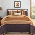 Cottolester Fall Quilt Set King, Burnt Orange Striped Patchwork Bedspread | by Cottolester