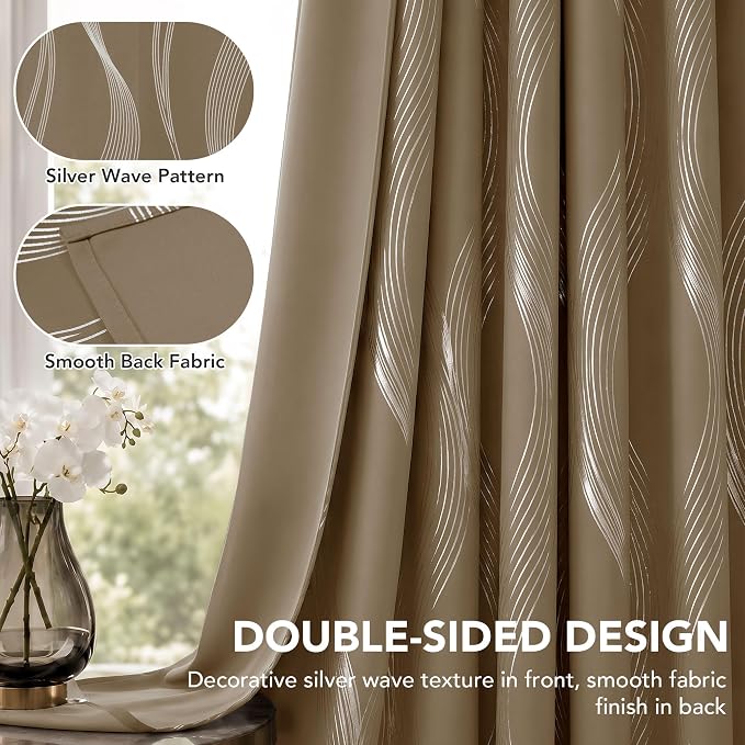 Deconovo Curtains for Living Room, Pattern Blackout Curtains 63 Inches Long | - Image 2