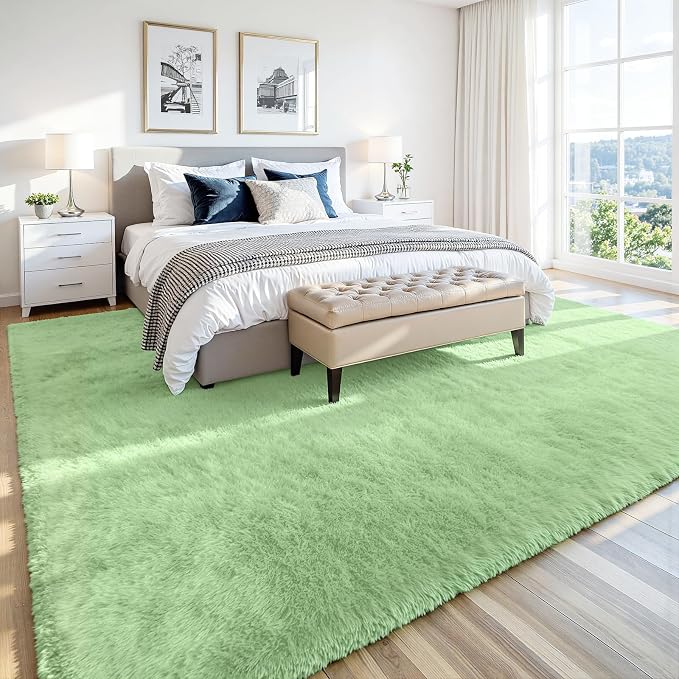 6x9 Fluffy Area Rug for Living Room: Non-Slip Light Green Bedroom Carpet | - Image 3