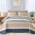 Dinjoy King Boho Striped Quilt Set, Khaki Lightweight Bedspread Bedding | Soft by DINJOY