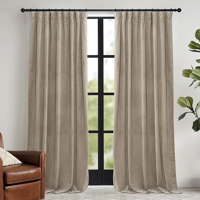 RYB HOME Camel Beige Velvet Curtains - Image 2