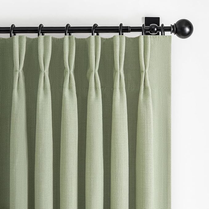 Sage Green Pinch Pleated Curtains 84 Inches Long by PleatedDrapes