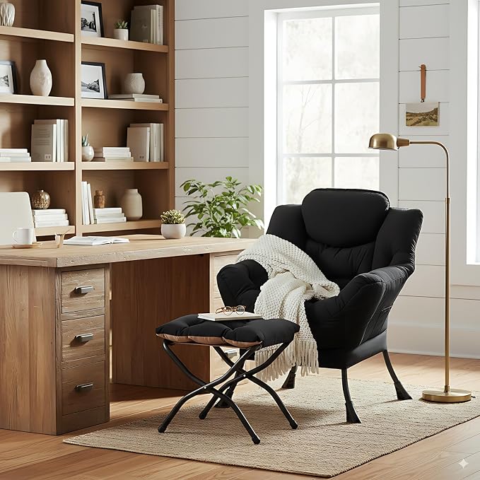 Lazy Chair with Ottoman, Comfy Accent Reading Chair, Removable Cover, with - Image 2