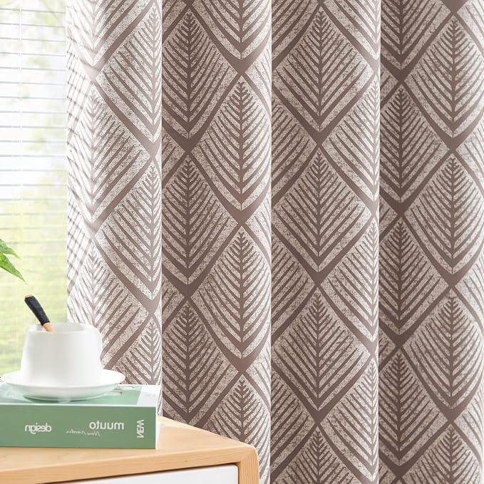 jinchan Brown Blackout Curtains Geometric Patterns Grommet 84 inch 2 Panels | - Image 3