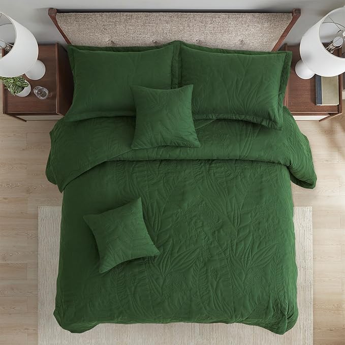 HZ & HY Oversized Queen Bedspreads, Olive Green | Generous Coverage, 5-Piece - Image 6