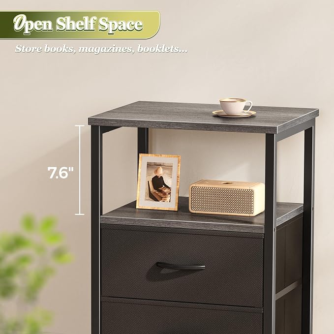 Huuger Night Stand with 2 Drawers, Bedside Table with Open Shelf | Wooden Top - Image 8