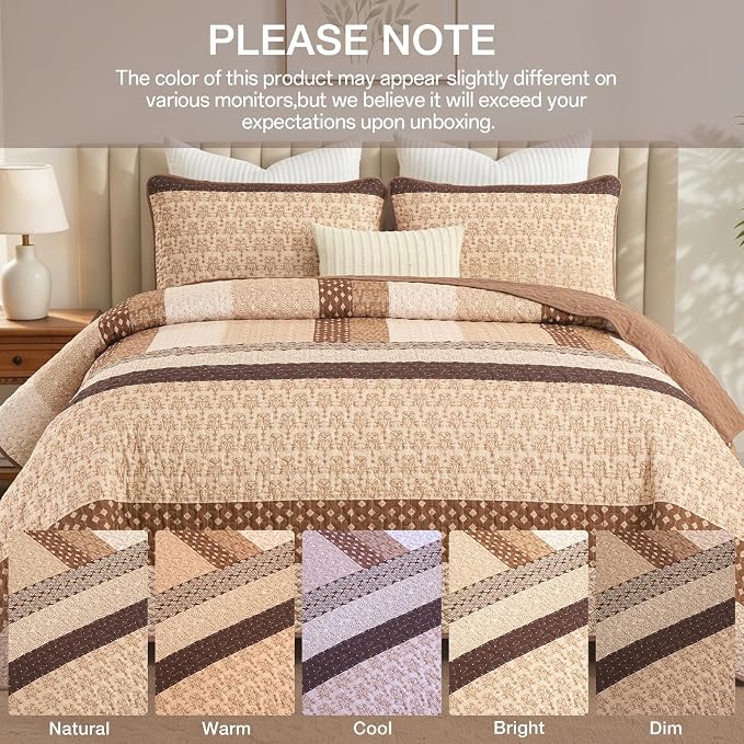 WONGS BEDDING Brown Stripe Quilt King Size, Boho Bedspread Sets | 3 Pieces - Image 8