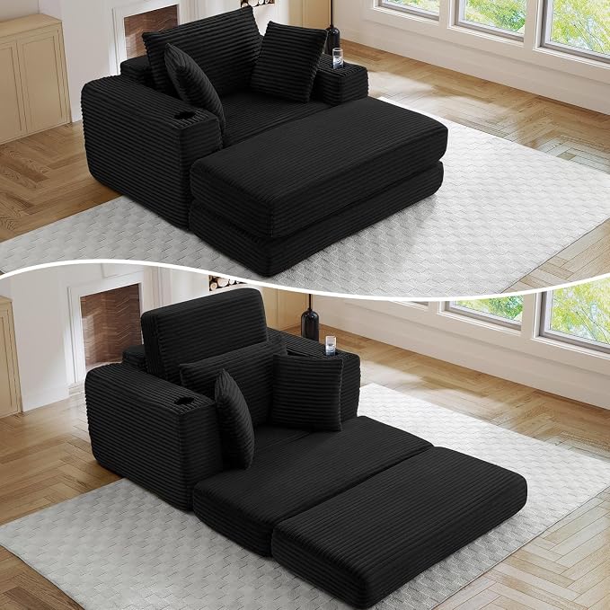 Oversized Chaise Lounge Chair Indoor, 52.4"W Corduroy Upholstered Fluffy Comfy - Image 9
