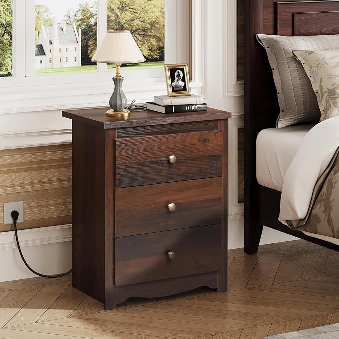 WLIVE Tall Nightstand with Charging Station, Wood Night Stand with 3 Drawers - Image 2