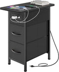 Huuger Narrow End Table with Charging Station, Side Table with 2 Drawers | Slim by Huuger