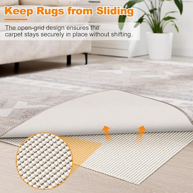 Songrey Non-Slip Rug Pad 2.5x8 FT, Extra Thick Carpet Pads for Hard Surfaces, Prevents Sliding and Secures Rugs, Provides Floor Protection with Comfort Cushioning