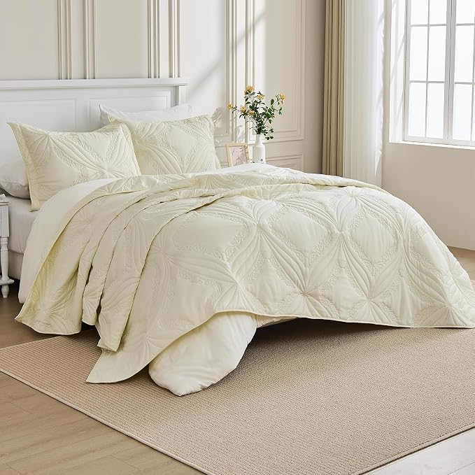 Kingnex Oversized King Bedspreads 128x120 Ultrasonic Quilted Cream | Extra Wide - Image 6