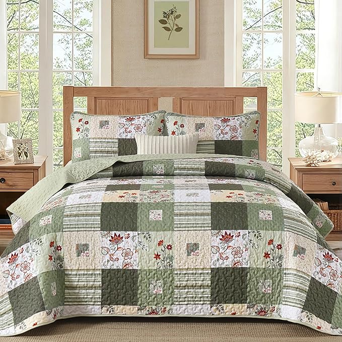 Anibedding Patchwork Quilt Set Queen Size, Soft Lighweight Farmhouse Quilt by Anibedding