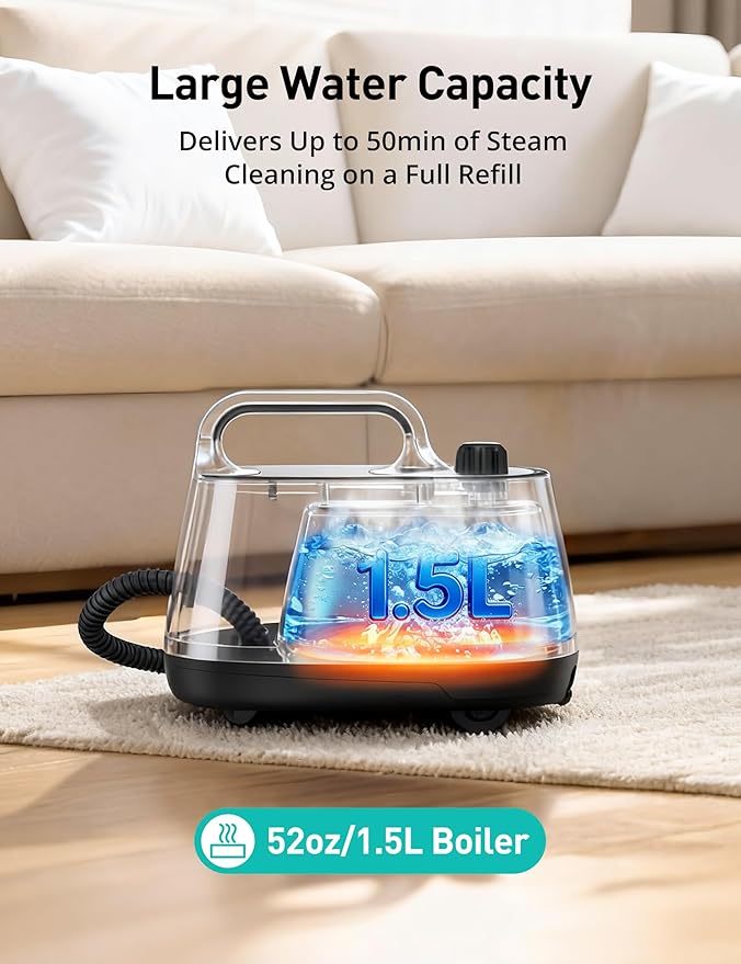 Aspiron Steam Cleaner, 293°F 58 PSI Powerful Multipurpose Handheld Steam Mop for Home Use, 21 Attachments, 50Oz Capacity, Heavy Duty Steamer for Carpets, Floors, Cars, Tiles, Crack Cleaning, Silver
