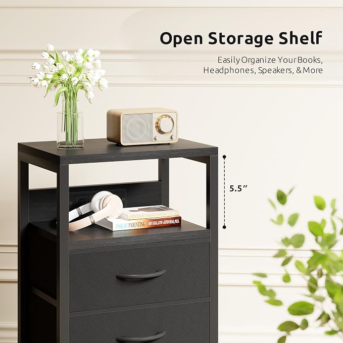 Lazzanto Night Stand with Charger Station, 3 Fabric Drawers, Bedside Table - Image 7
