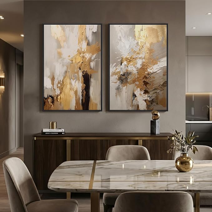 Framed Modern Luxury Brown Gold Abstract Wall Art - Image 5