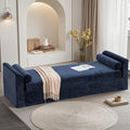 88.6" Oversized Upholstered Bench Navy, Extra Long End of Bed Couch by Unknown