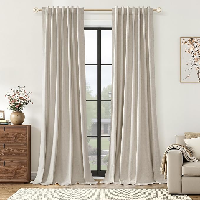 Extra Long 100% Blackout Linen Curtains by Guken