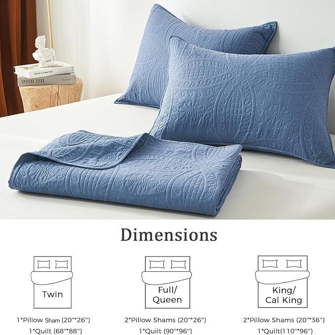 akkialla Twin Quilt Bedding Set, Bluish Grey Ultrasonic Quilt Set, Lightweight - Image 6