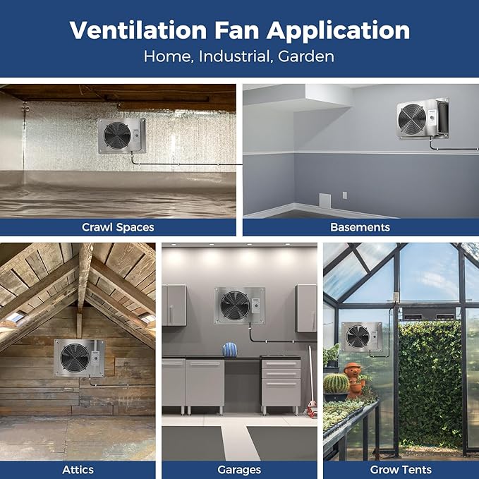 ALORAIR 780CFM Crawlspace Ventilation Fan with Humidistat, IP55 Rated Basement Stainless Steel Exhaust Fan, Built-In Isolation Net 9.13 Inch Foundation Vent Fan for Crawl Space,Garage,Attic,Grow Tent