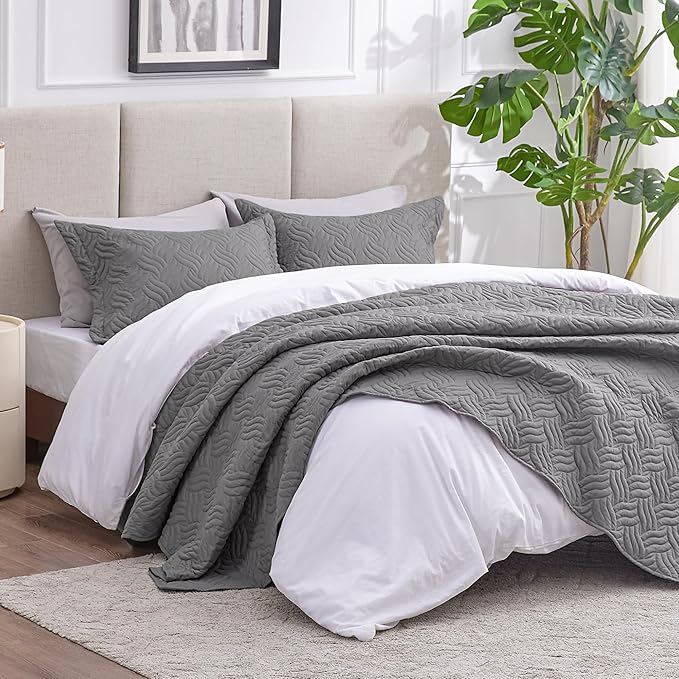 Love's cabin Quilts for Full Bed Grey Bedspreads Bedding Set - Image 2