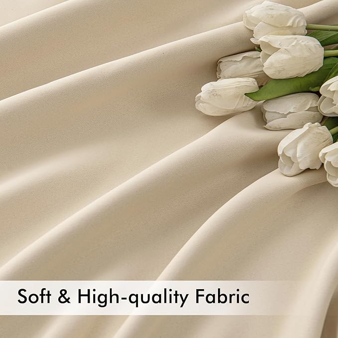 MIULEE Cream Beige Back Tab Blackout Curtains 52x92 Inch Long 2 Panels Set | - Image 6