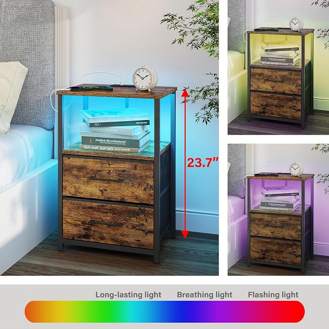 TUTOTAK LED End Table with Charging Station, Night Stand | Side Table with 2 - Image 3