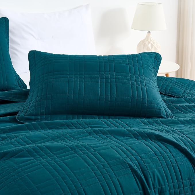 Chezmoi Collection Kingston Queen Size Bedspread Set, 3-Piece Teal Oversized - Image 4
