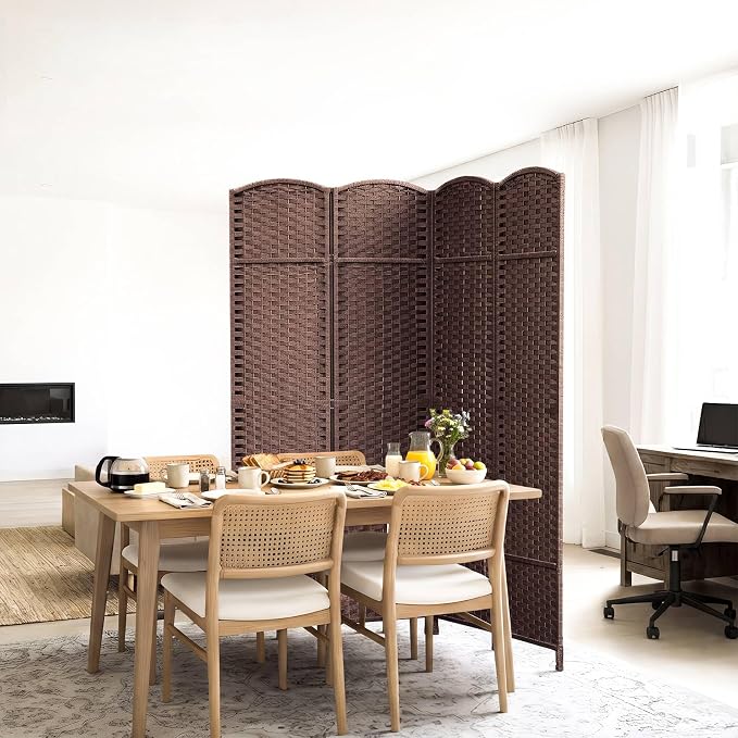 4 Panel Woven Room Divider, Freestanding Decorative Partition - Image 7