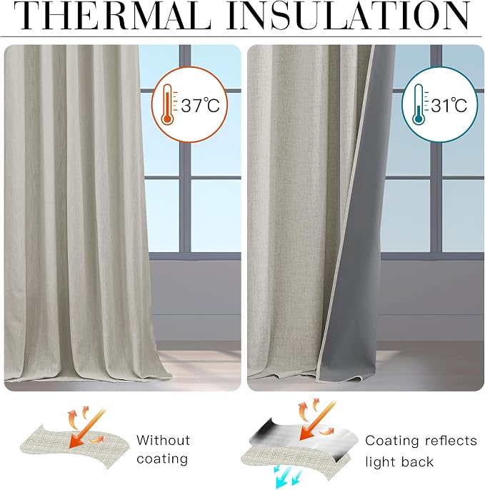 RYB HOME Cream Color 100% Blackout Curtains - Image 4
