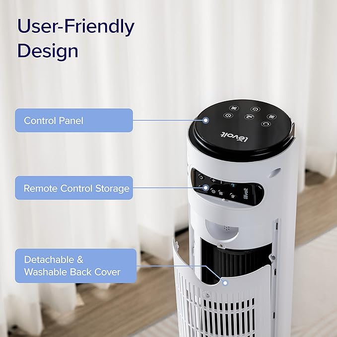 LEVOIT Smart 42 inch Tower Fan for Bedroom, DC motor, Oscillating with Quiet 26ft/s Velocity, 25dB Bladeless Floor Fan for Home Space, 12 Speeds, 4 Modes, 24H Timer with APP, Works with Alexa, Remoter