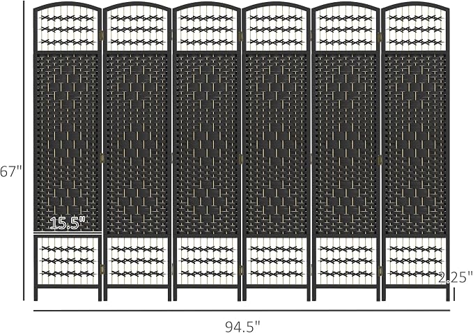 HOMCOM 6 Panel Room Divider, Folding Privacy Screen, Wave Fiber Freestanding - Image 7