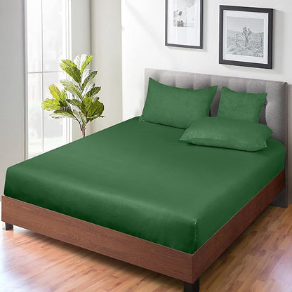 ROYALE LINENS 300 Thread Count 100% Long Staple Combed Cotton Fitted Sheet Twin - Super Soft Deep Pocket Bottom Sheet - Fitted Sheets Only - Elastic Sheets (Twin, Hunter Green)