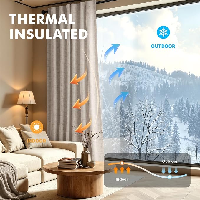 MIULEE 100% Blackout Linen Curtains 42 x 72 Inch Natural 2 Panels | Thermal - Image 4