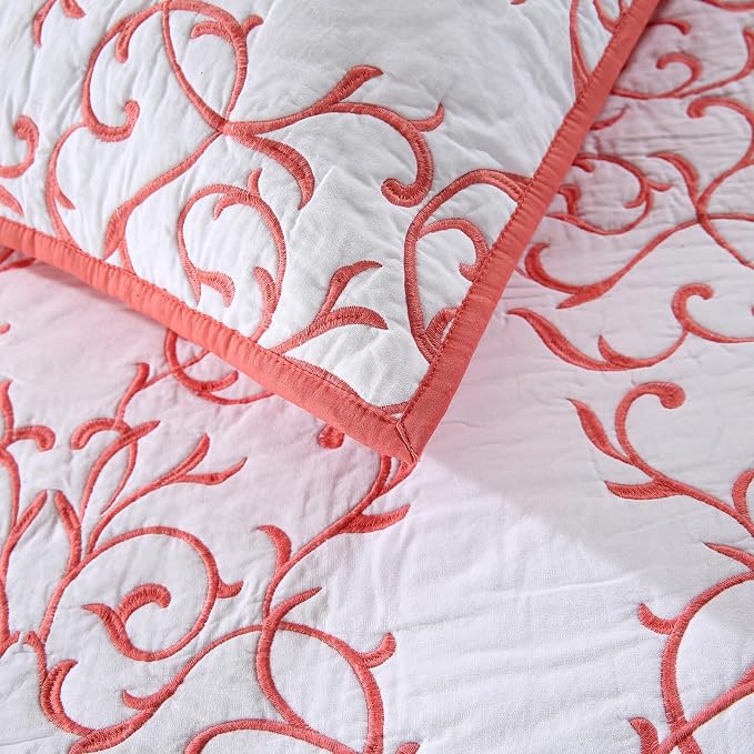 ROOMLIFE Quilt Set Full Size 3D Floral Embroidery Pattern 3-Piece Cotton - Image 8