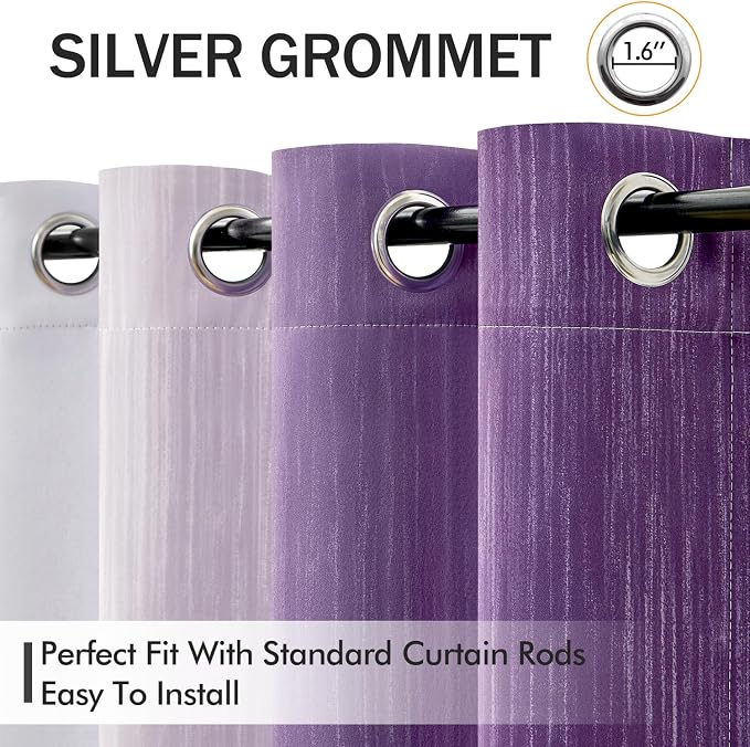 MIULEE Purple and Greyish White Ombre Blackout Curtains 52Wx72L Set of 2 | Full - Image 2