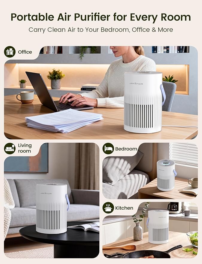 Air Purifer for Home, True HEPA Air Purifier for Bedroom, Air Cleaner for Pet Dander, Quiet Sleep Mode, Portable Air Purifier for Office, Odor, Dust, Smoke