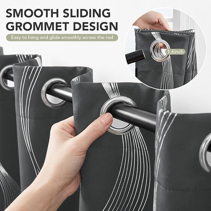 Deconovo Silver Foil Wave Pattern Total Blackout Curtain Panels, Living Room - Image 7