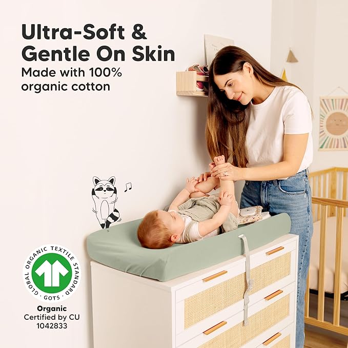 2-Pack Organic Changing Pad Covers for Girl, Boy, Neutral - 100% Cotton Changing Table Pad Cover, Soft Baby Nursery Diaper Changing Pad Sheets, Contour Changing Pads Liners, Change Pad Cover (Foxtrot)
