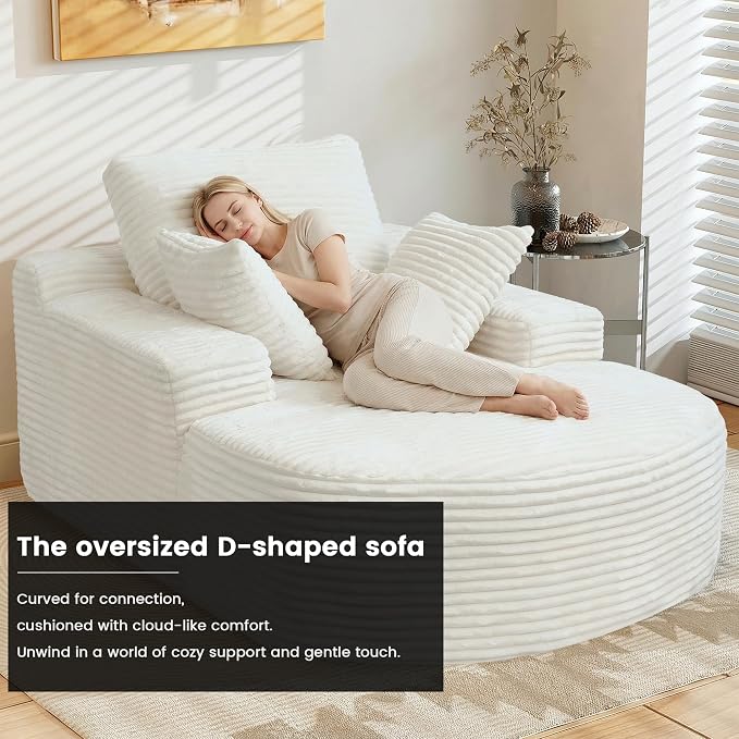 Oversized Lounge Chaise Indoor, D-Shaped Upholstered Corduroy Sofa Bed - Image 3