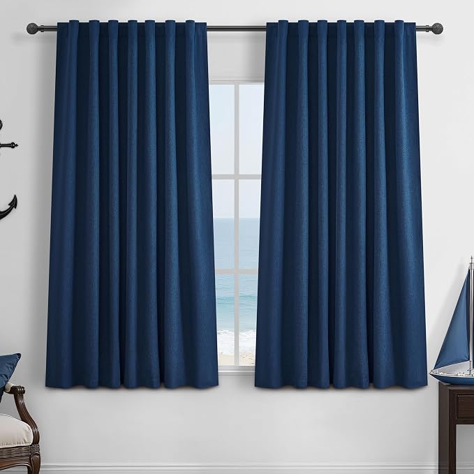 Navy Blue 100% Blackout Curtains 45 Inches Long 2 Panels Set, Kids/Boys Rooms by QJMYDECO