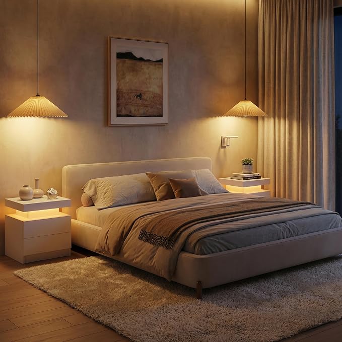 White Modern LED Nightstand Set of 2 - Image 8