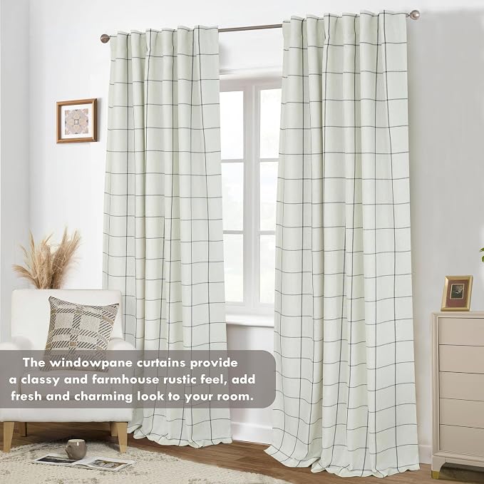 DriftAway 100% Blackout Plaid Linen Curtains 90 Inches Long 2 Panels Black | - Image 9